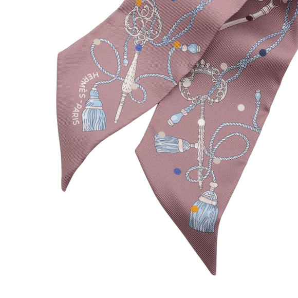 Pre-Loved Hermes Les Cles a Pois Silk Twilly Scarf - Picture 2 of 4